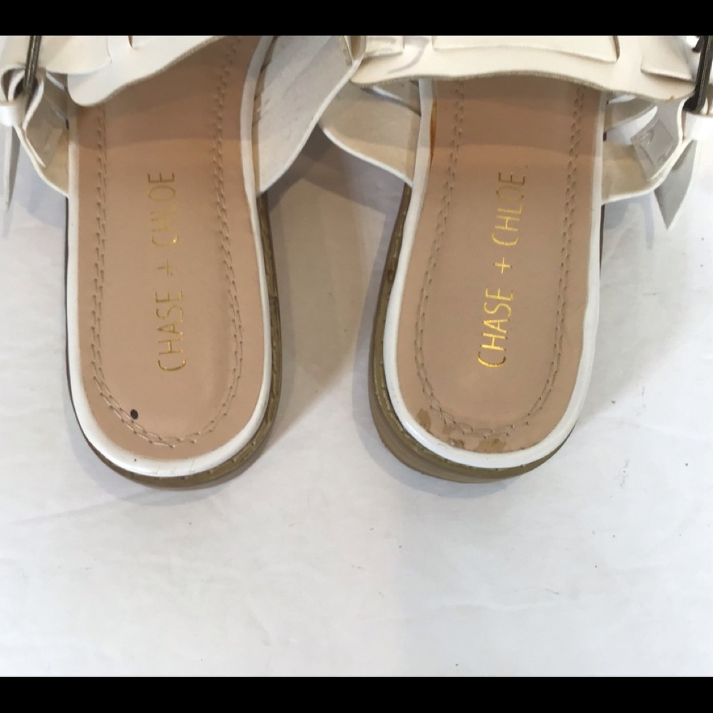 CHASE & CHLOE WHITE WOVEN BUCKLE SLIDE MULES SZ 6 - Picture 9 of 12